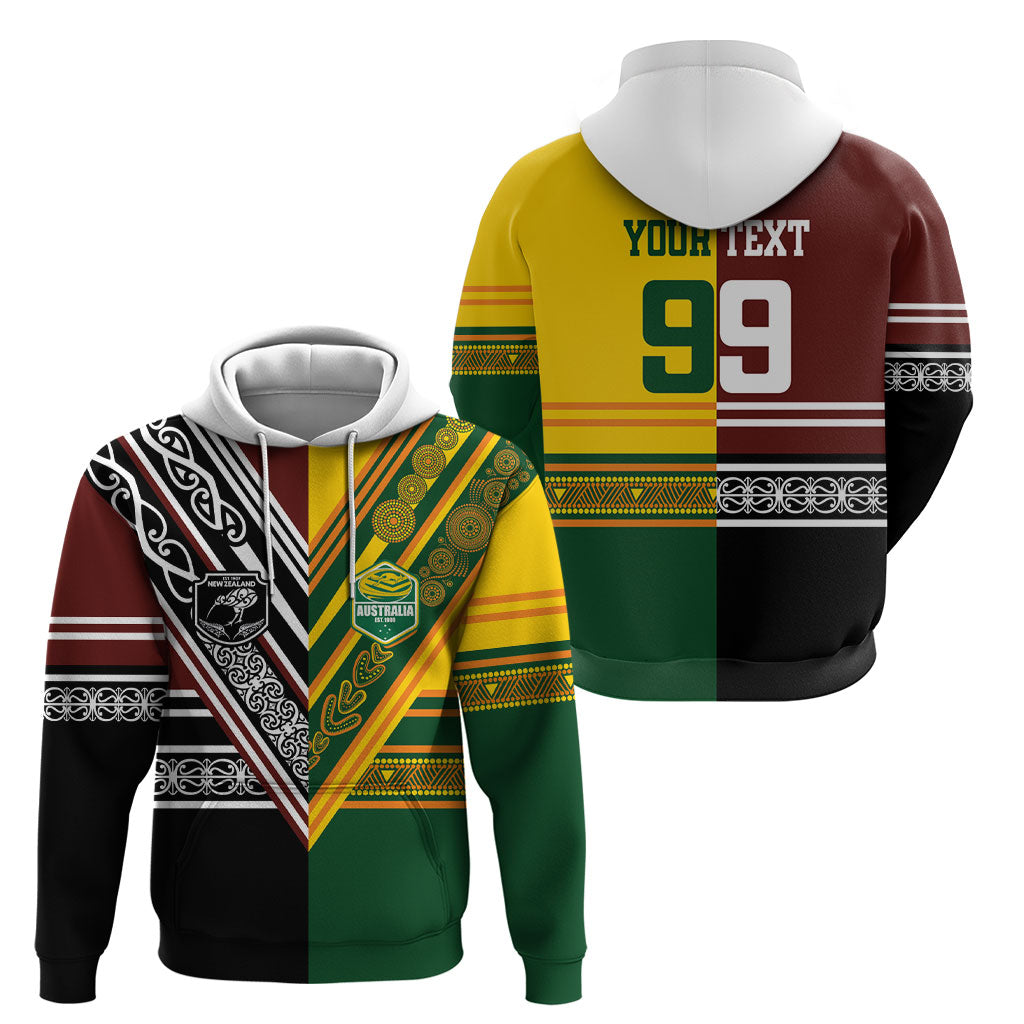 Custom Rugby New Zealand and Australia Hoodie Burgundy Koru Geometric with Aboriginal Chevron Sport Style
