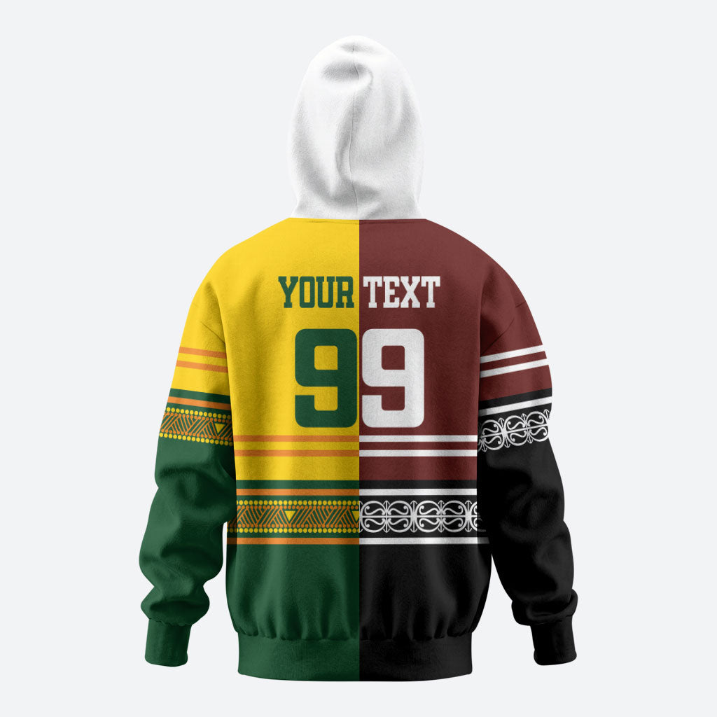 Custom Rugby New Zealand and Australia Hoodie Burgundy Koru Geometric with Aboriginal Chevron Sport Style