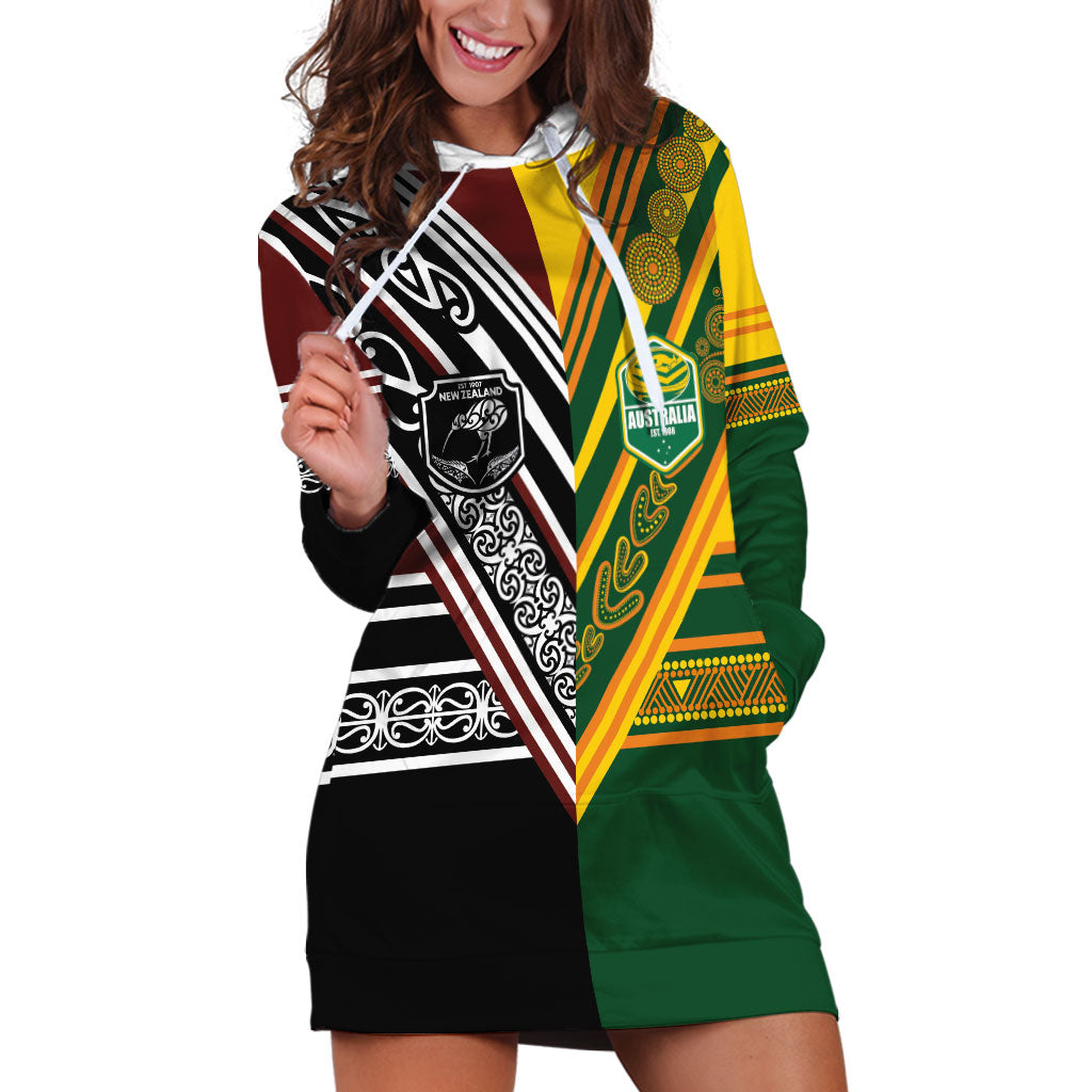 Custom Rugby New Zealand and Australia Hoodie Dress Burgundy Koru Geometric with Aboriginal Chevron Sport Style