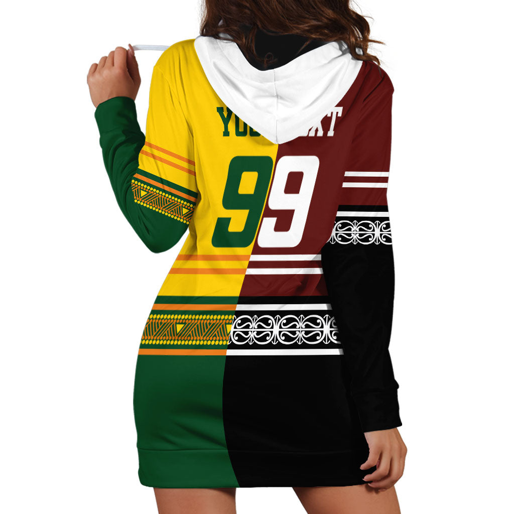 Custom Rugby New Zealand and Australia Hoodie Dress Burgundy Koru Geometric with Aboriginal Chevron Sport Style