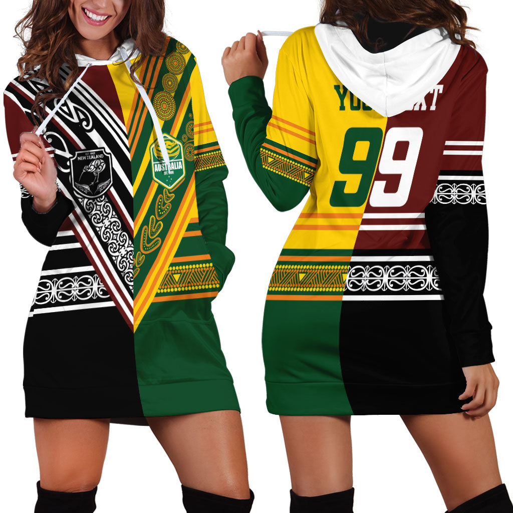 Custom Rugby New Zealand and Australia Hoodie Dress Burgundy Koru Geometric with Aboriginal Chevron Sport Style