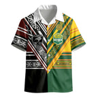 Custom Rugby New Zealand and Australia Kid Hawaiian Shirt Burgundy Koru Geometric with Aboriginal Chevron Sport Style
