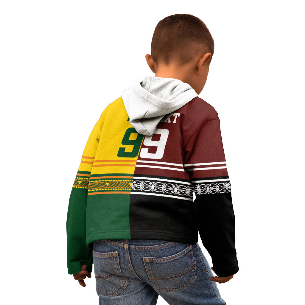 Custom Rugby New Zealand and Australia Kid Hoodie Burgundy Koru Geometric with Aboriginal Chevron Sport Style