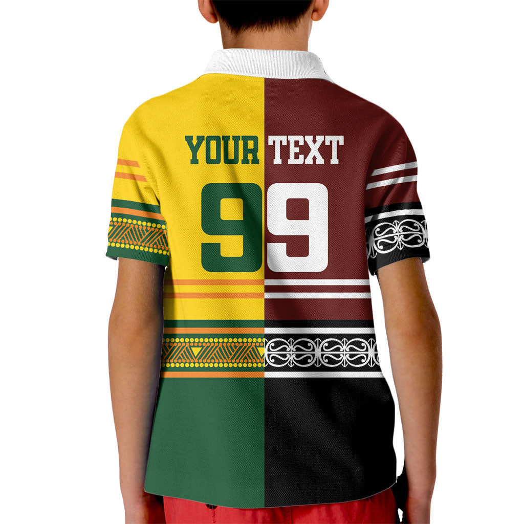 Custom Rugby New Zealand and Australia Kid Polo Shirt Burgundy Koru Geometric with Aboriginal Chevron Sport Style