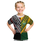 Custom Rugby New Zealand and Australia Kid T Shirt Burgundy Koru Geometric with Aboriginal Chevron Sport Style