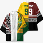 Custom Rugby New Zealand and Australia Kimono Burgundy Koru Geometric with Aboriginal Chevron Sport Style