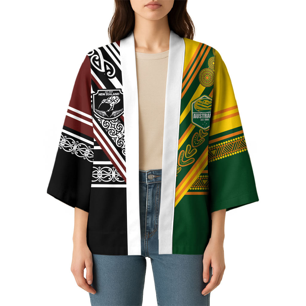 Custom Rugby New Zealand and Australia Kimono Burgundy Koru Geometric with Aboriginal Chevron Sport Style