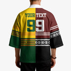Custom Rugby New Zealand and Australia Kimono Burgundy Koru Geometric with Aboriginal Chevron Sport Style