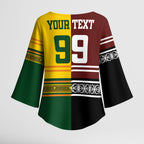 Custom Rugby New Zealand and Australia Kimono Sleeve Blouse Burgundy Koru Geometric with Aboriginal Chevron Sport Style