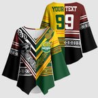 Custom Rugby New Zealand and Australia Kimono Sleeve Blouse Burgundy Koru Geometric with Aboriginal Chevron Sport Style