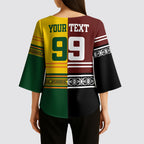 Custom Rugby New Zealand and Australia Kimono Sleeve Blouse Burgundy Koru Geometric with Aboriginal Chevron Sport Style