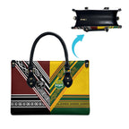 Rugby New Zealand and Australia Leather Bag Burgundy Koru Geometric with Aboriginal Chevron Sport Style