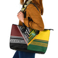 Rugby New Zealand and Australia Leather Tote Bag Burgundy Koru Geometric with Aboriginal Chevron Sport Style