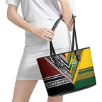 Rugby New Zealand and Australia Leather Tote Bag Burgundy Koru Geometric with Aboriginal Chevron Sport Style