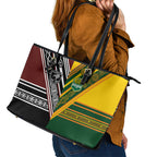 Rugby New Zealand and Australia Leather Tote Bag Burgundy Koru Geometric with Aboriginal Chevron Sport Style