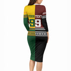 Custom Rugby New Zealand and Australia Long Sleeve Bodycon Dress Burgundy Koru Geometric with Aboriginal Chevron Sport Style