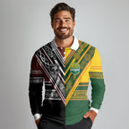 Custom Rugby New Zealand and Australia Long Sleeve Polo Shirt Burgundy Koru Geometric with Aboriginal Chevron Sport Style
