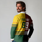 Custom Rugby New Zealand and Australia Long Sleeve Polo Shirt Burgundy Koru Geometric with Aboriginal Chevron Sport Style