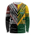 Custom Rugby New Zealand and Australia Long Sleeve Shirt Burgundy Koru Geometric with Aboriginal Chevron Sport Style