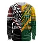 Custom Rugby New Zealand and Australia Long Sleeve Shirt Burgundy Koru Geometric with Aboriginal Chevron Sport Style
