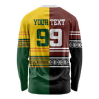 Custom Rugby New Zealand and Australia Long Sleeve Shirt Burgundy Koru Geometric with Aboriginal Chevron Sport Style