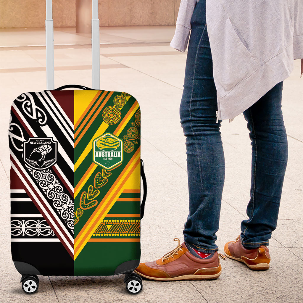 Rugby New Zealand and Australia Luggage Cover Burgundy Koru Geometric with Aboriginal Chevron Sport Style