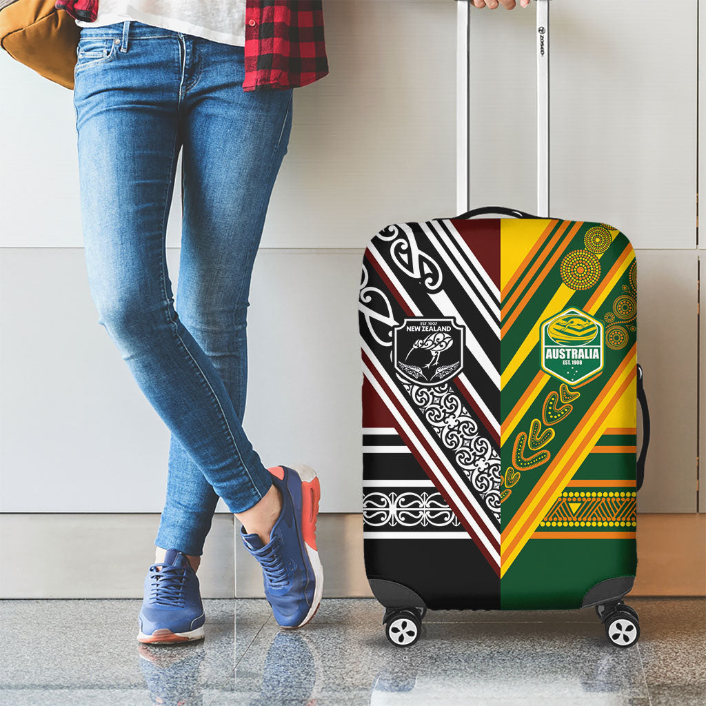 Rugby New Zealand and Australia Luggage Cover Burgundy Koru Geometric with Aboriginal Chevron Sport Style