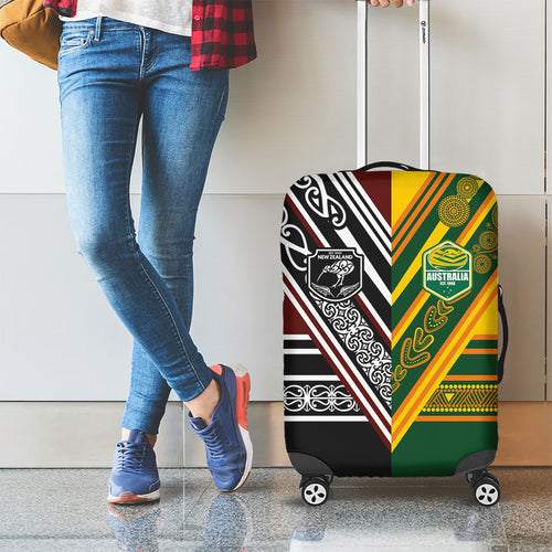 Rugby New Zealand and Australia Luggage Cover Burgundy Koru Geometric with Aboriginal Chevron Sport Style
