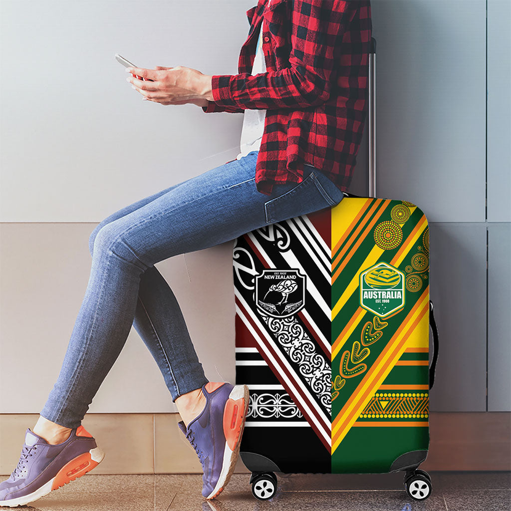 Rugby New Zealand and Australia Luggage Cover Burgundy Koru Geometric with Aboriginal Chevron Sport Style
