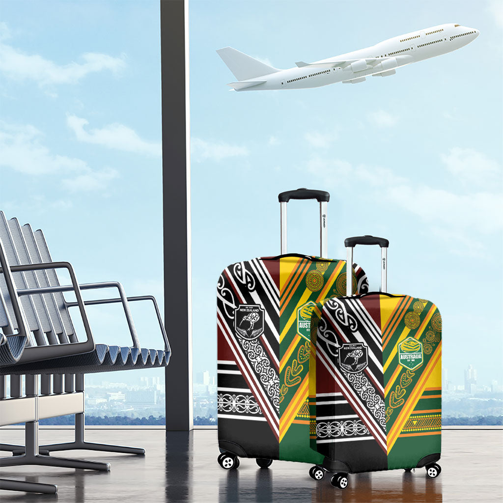 Rugby New Zealand and Australia Luggage Cover Burgundy Koru Geometric with Aboriginal Chevron Sport Style