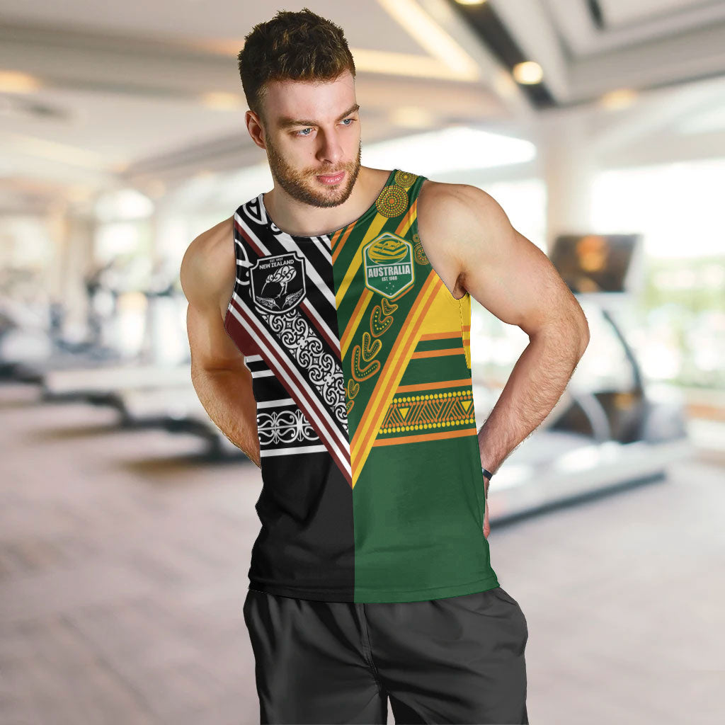 Custom Rugby New Zealand and Australia Men Tank Top Burgundy Koru Geometric with Aboriginal Chevron Sport Style