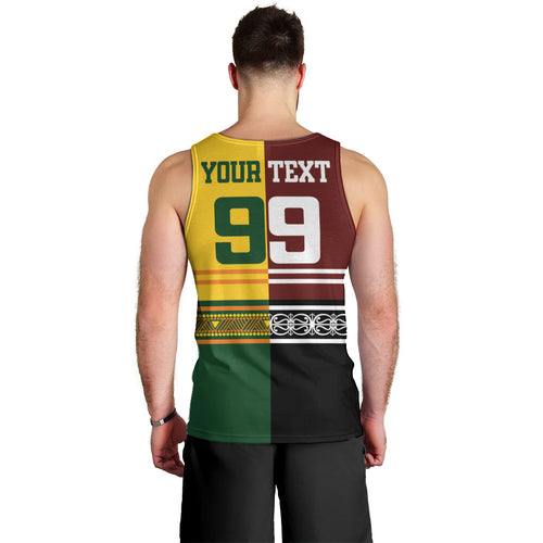 Custom Rugby New Zealand and Australia Men Tank Top Burgundy Koru Geometric with Aboriginal Chevron Sport Style