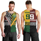 Custom Rugby New Zealand and Australia Men Tank Top Burgundy Koru Geometric with Aboriginal Chevron Sport Style