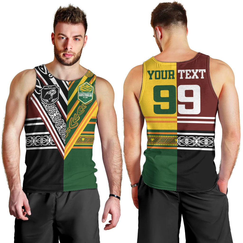 Custom Rugby New Zealand and Australia Men Tank Top Burgundy Koru Geometric with Aboriginal Chevron Sport Style