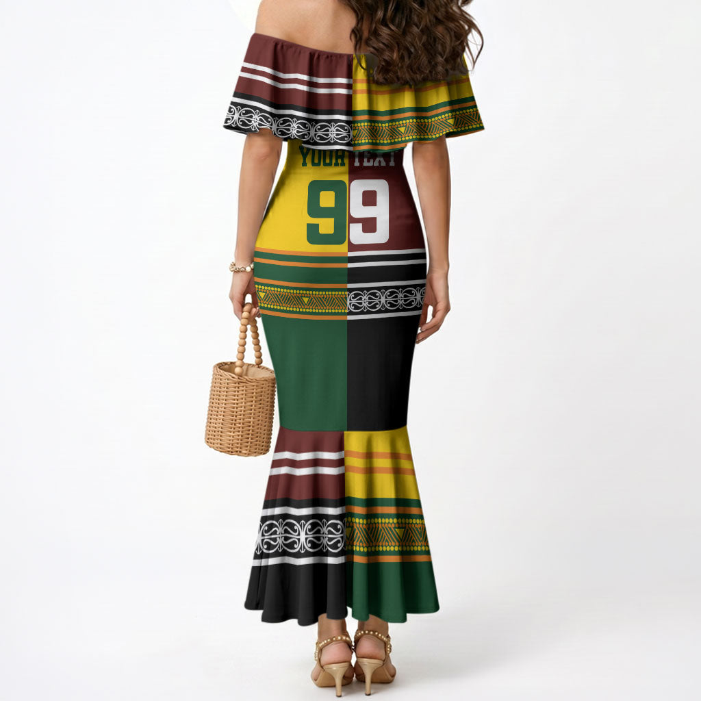 Custom Rugby New Zealand and Australia Mermaid Dress Burgundy Koru Geometric with Aboriginal Chevron Sport Style