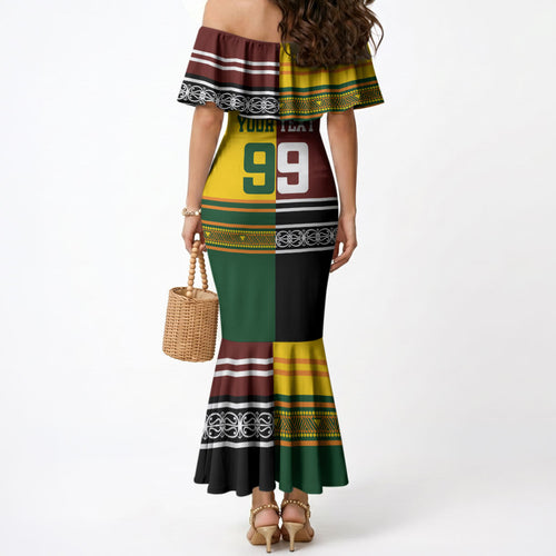 Custom Rugby New Zealand and Australia Mermaid Dress Burgundy Koru Geometric with Aboriginal Chevron Sport Style