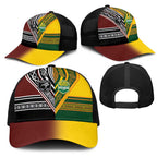 New Zealand and Australia Rugby Mesh Trucker Cap Burgundy Koru Geometric with Aboriginal Chevron Sport Style