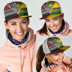 New Zealand and Australia Rugby Mesh Trucker Cap Burgundy Koru Geometric with Aboriginal Chevron Sport Style