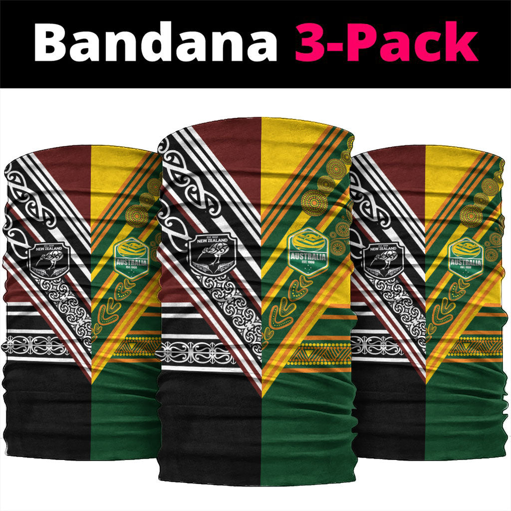 Rugby New Zealand and Australia Neck Gaiter Burgundy Koru Geometric with Aboriginal Chevron Sport Style