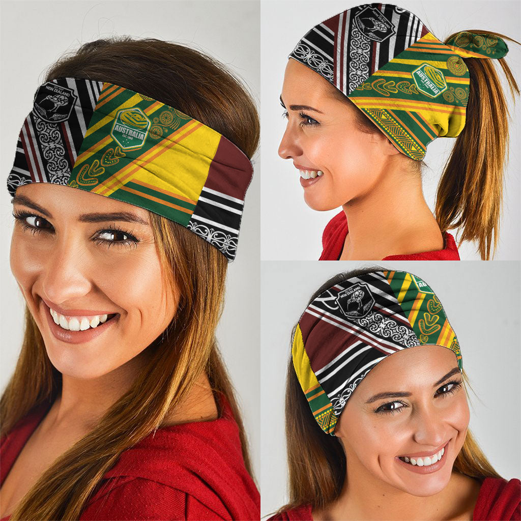 Rugby New Zealand and Australia Neck Gaiter Burgundy Koru Geometric with Aboriginal Chevron Sport Style