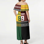 Custom Rugby New Zealand and Australia Off Shoulder Maxi Dress Burgundy Koru Geometric with Aboriginal Chevron Sport Style