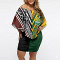 Custom Rugby New Zealand and Australia Off Shoulder Short Dress Burgundy Koru Geometric with Aboriginal Chevron Sport Style