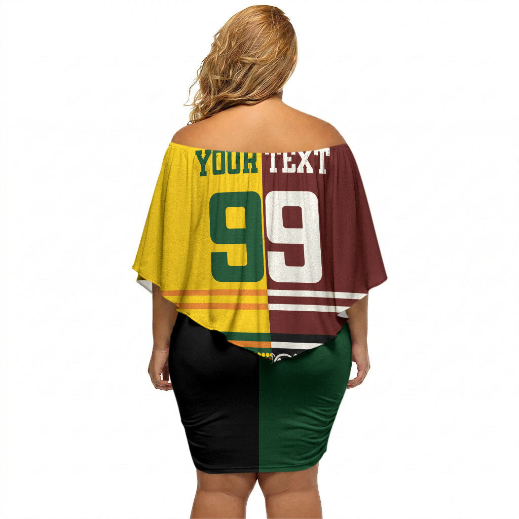 Custom Rugby New Zealand and Australia Off Shoulder Short Dress Burgundy Koru Geometric with Aboriginal Chevron Sport Style