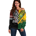 Custom Rugby New Zealand and Australia Off Shoulder Sweater Burgundy Koru Geometric with Aboriginal Chevron Sport Style