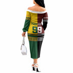 Custom Rugby New Zealand and Australia Off The Shoulder Long Sleeve Dress Burgundy Koru Geometric with Aboriginal Chevron Sport Style