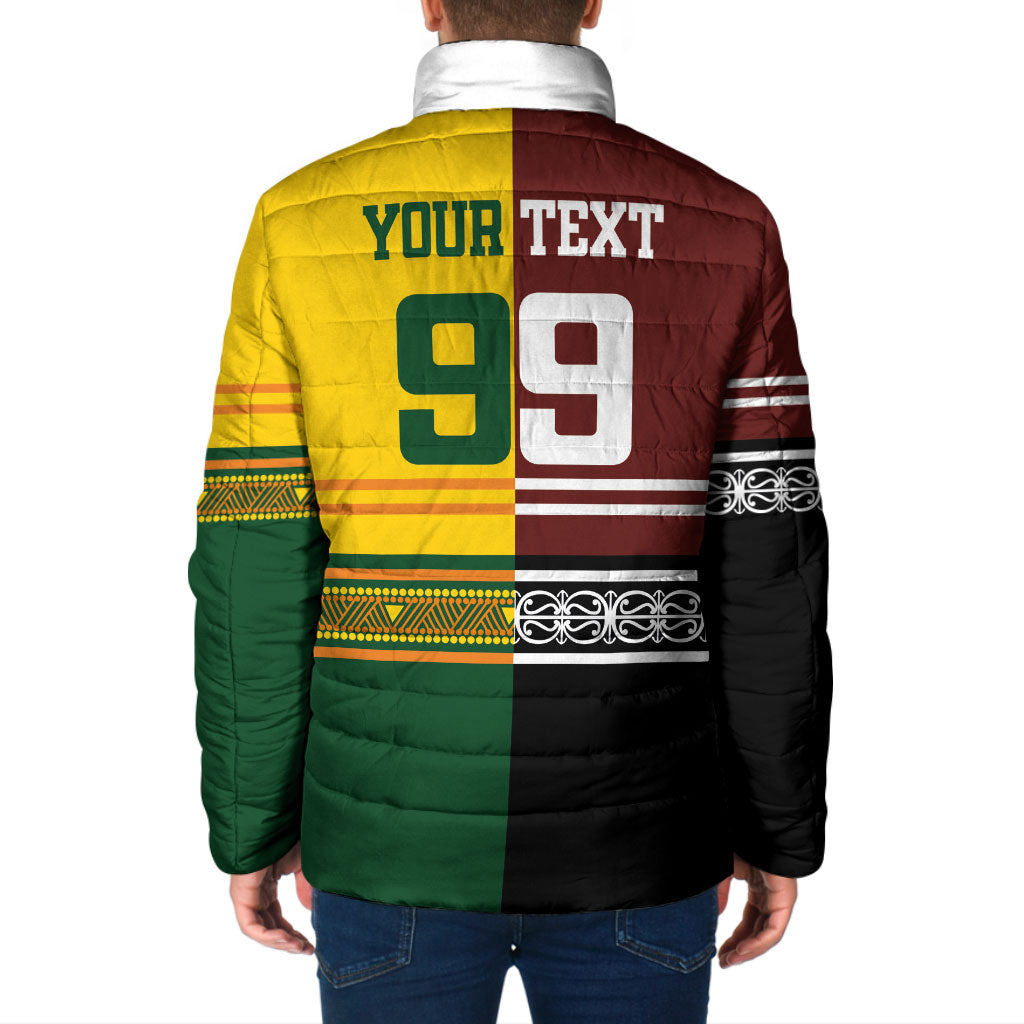 Custom Rugby New Zealand and Australia Padded Jacket Burgundy Koru Geometric with Aboriginal Chevron Sport Style
