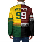 Custom Rugby New Zealand and Australia Padded Jacket Burgundy Koru Geometric with Aboriginal Chevron Sport Style