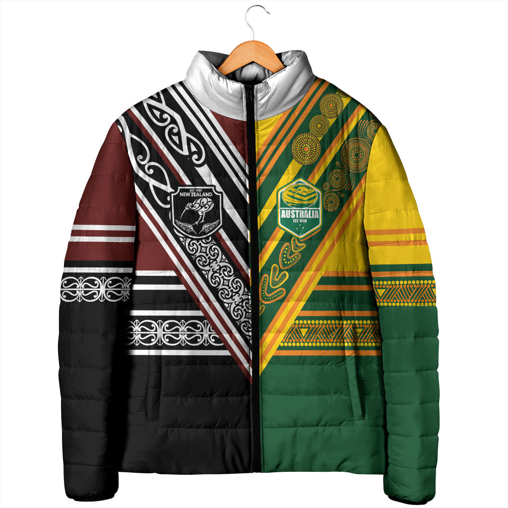 Custom Rugby New Zealand and Australia Padded Jacket Burgundy Koru Geometric with Aboriginal Chevron Sport Style