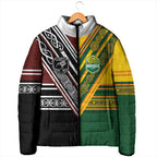 Custom Rugby New Zealand and Australia Padded Jacket Burgundy Koru Geometric with Aboriginal Chevron Sport Style