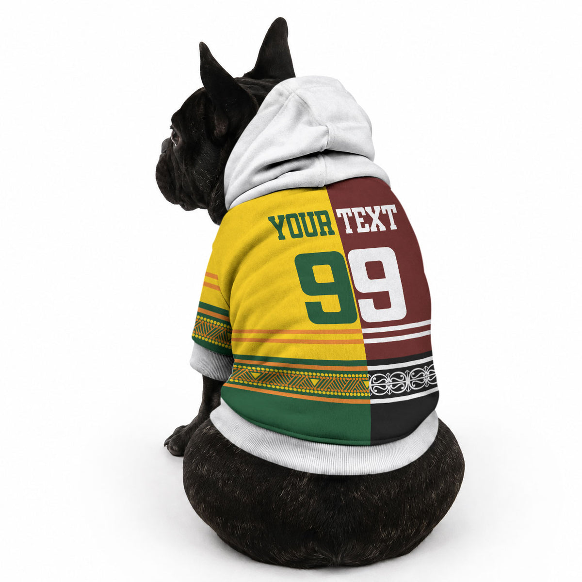 Custom Rugby New Zealand and Australia Pet Hoodie Burgundy Koru Geometric with Aboriginal Chevron Sport Style